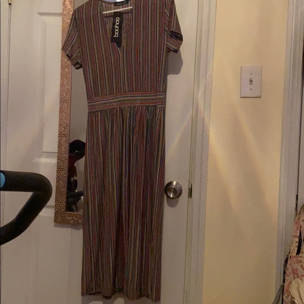 BooHoo Striped Rainbow Dress